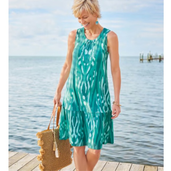 Soft Surroundings Dresses & Skirts - SOFT SURROUNDINGS Isoledad Green/Blue Print Sleveeless Dress S